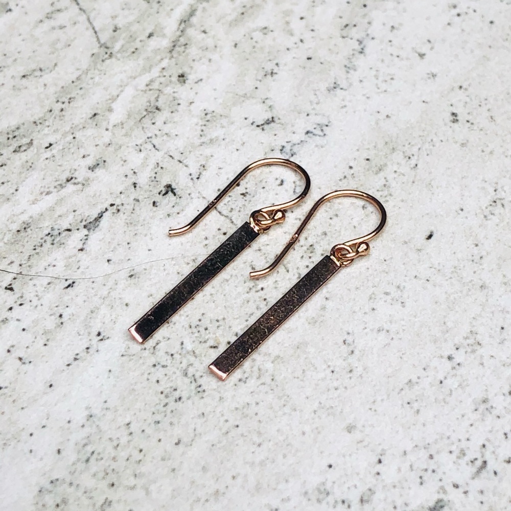 925 Sterling Rose Gold Bar Dangling Earrings